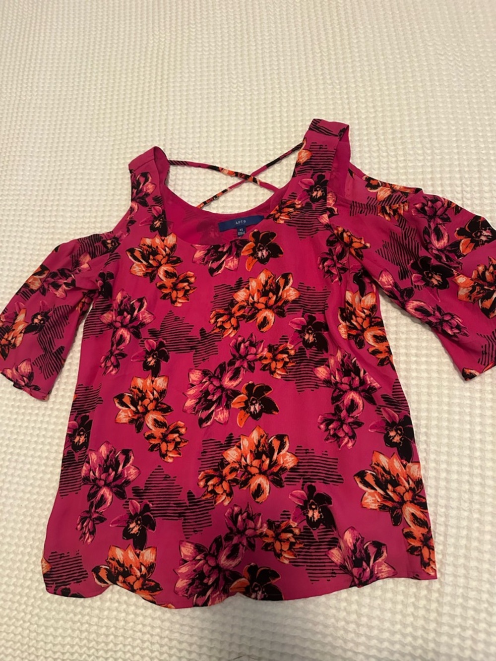 Apt. 9 Pink Floral Cold-Shoulder Blouse with Straply Back Detail XS